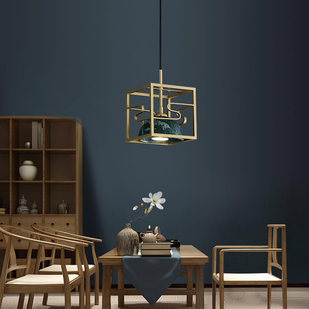 Suspension moderne Nor en Laiton poli et vert marbre