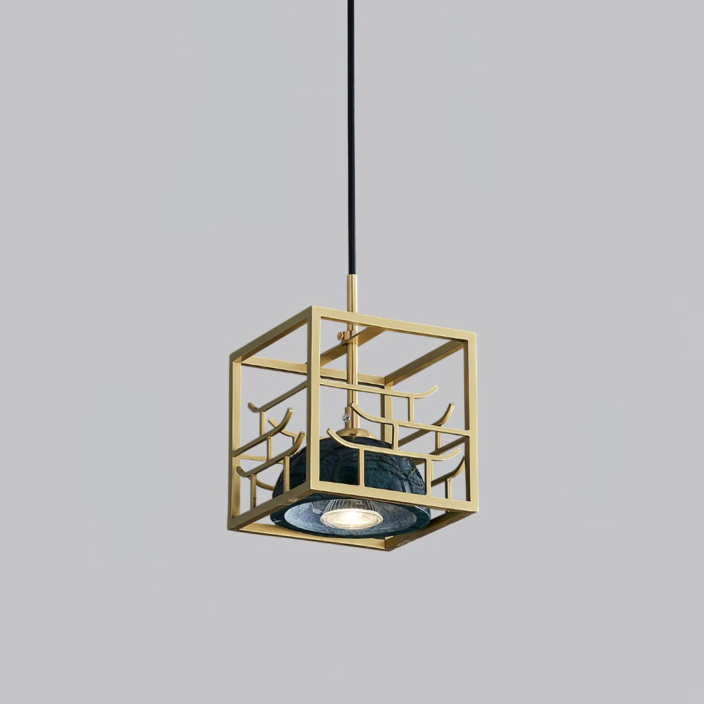 Suspension moderne Nor en Laiton poli et vert marbre