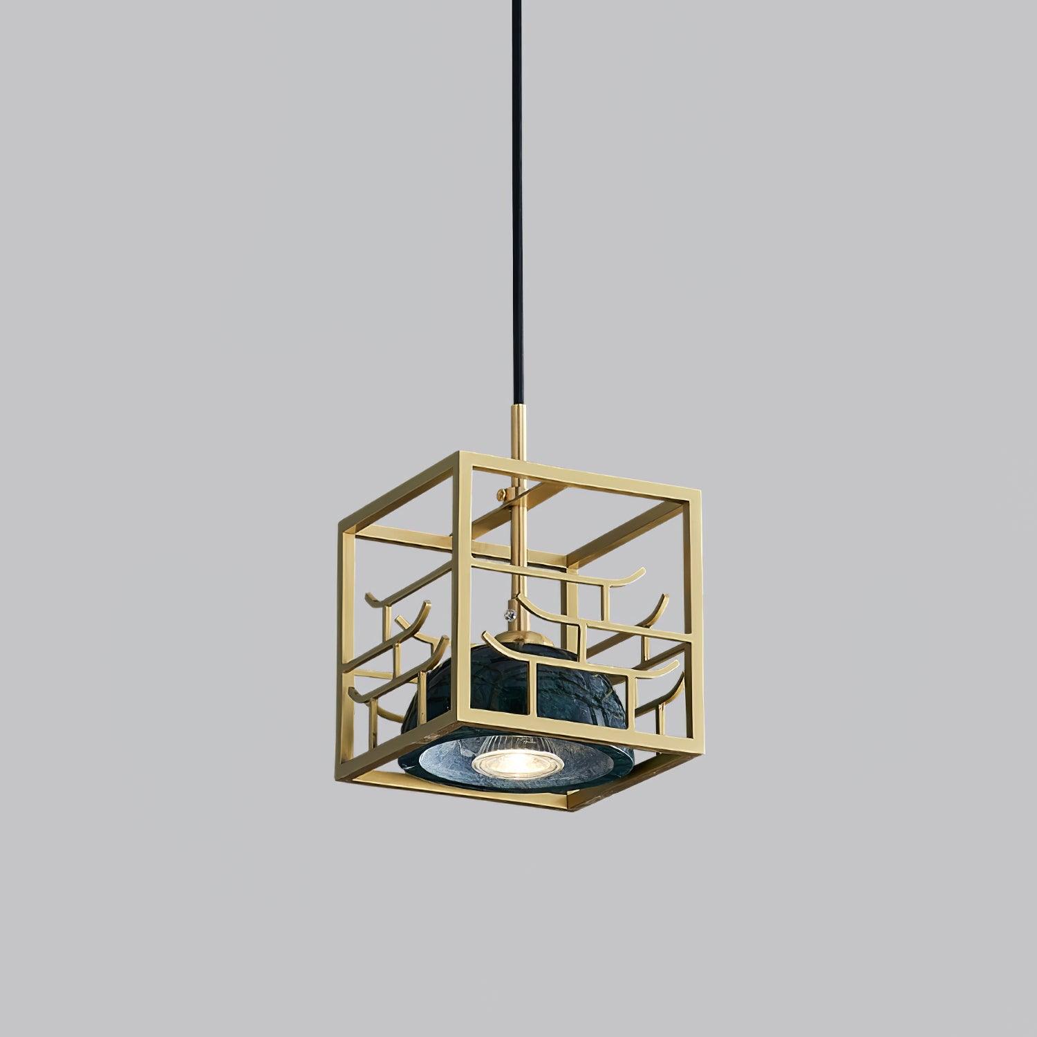Suspension moderne Nor en Laiton poli et vert marbre