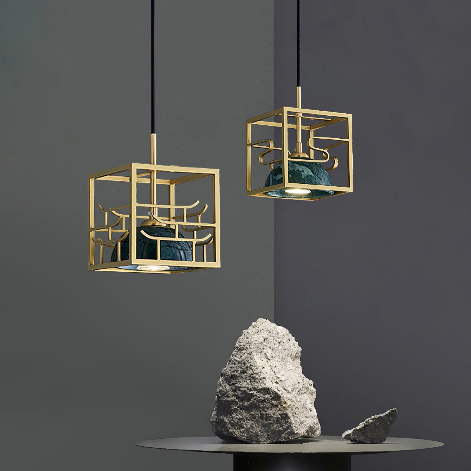 Suspension moderne Nor en Laiton poli et vert marbre