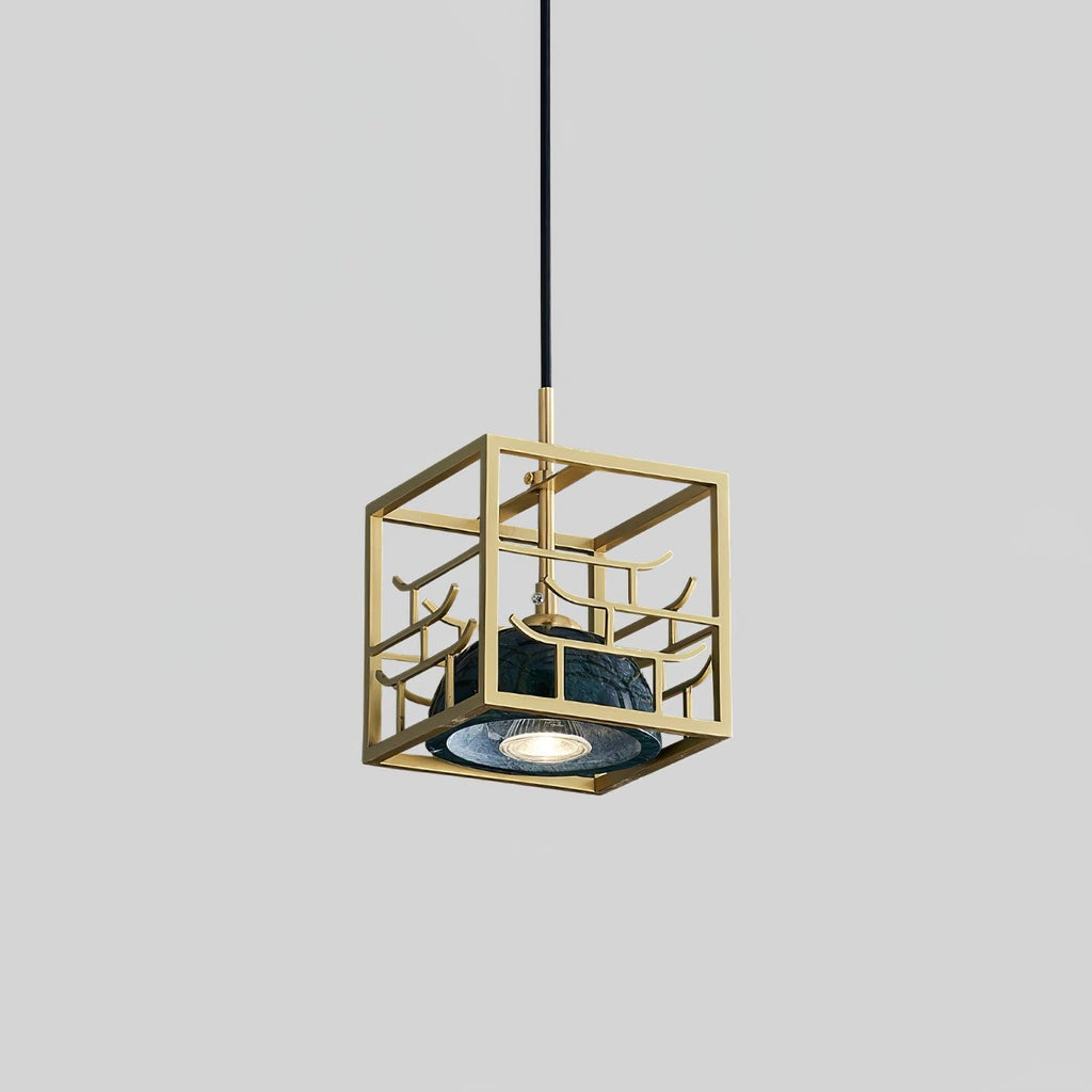 Suspension moderne Nor en Laiton poli et vert marbre