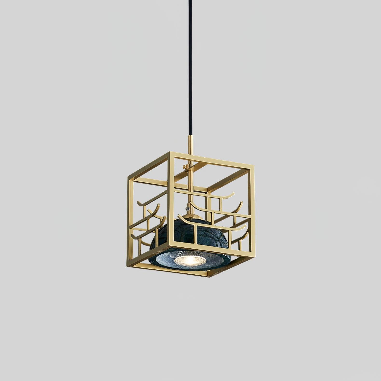 Suspension moderne Nor en Laiton poli et vert marbre