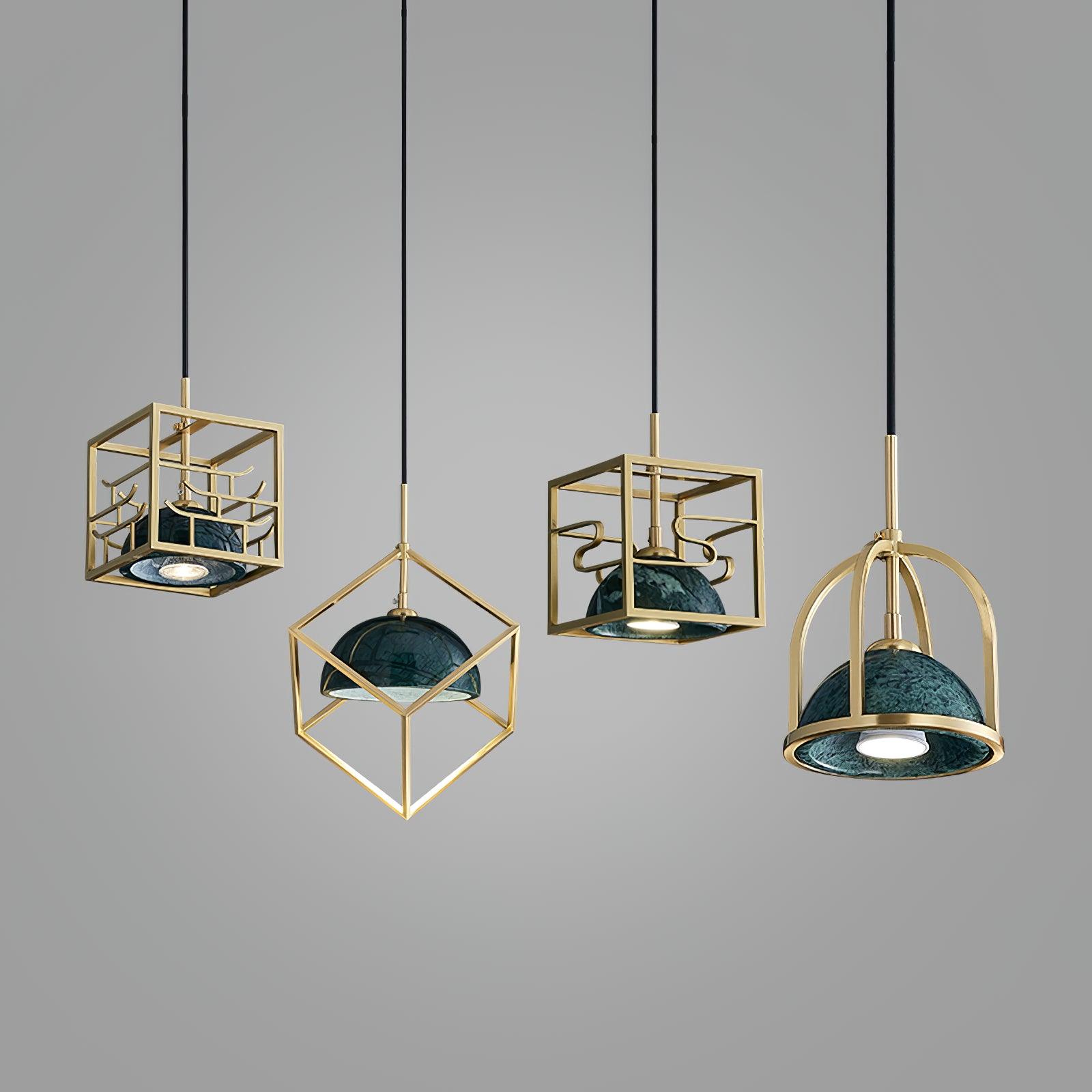 Suspension moderne Nor en Laiton poli et vert marbre