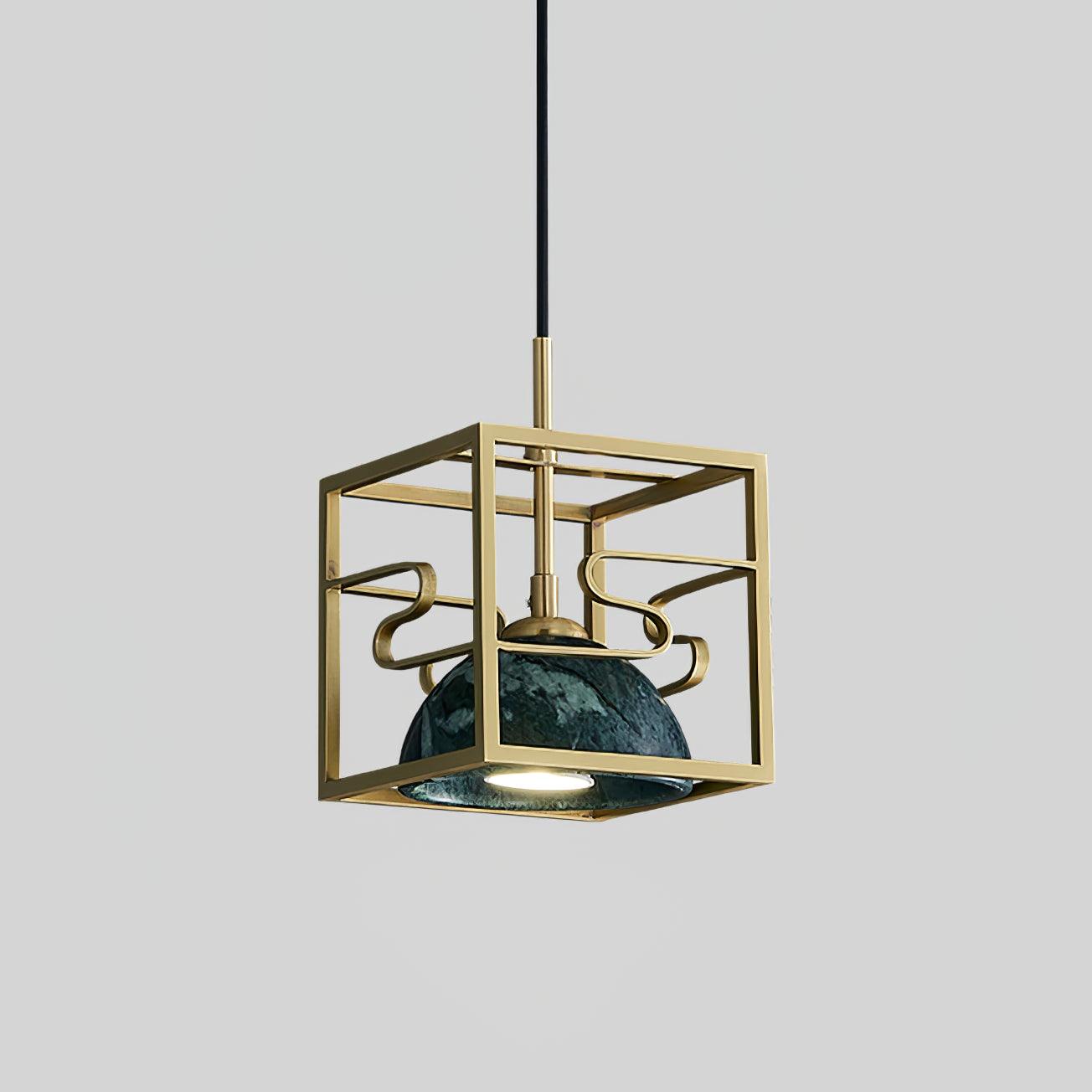 Suspension moderne Nor en Laiton poli et vert marbre