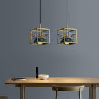 Suspension moderne Nor en Laiton poli et vert marbre