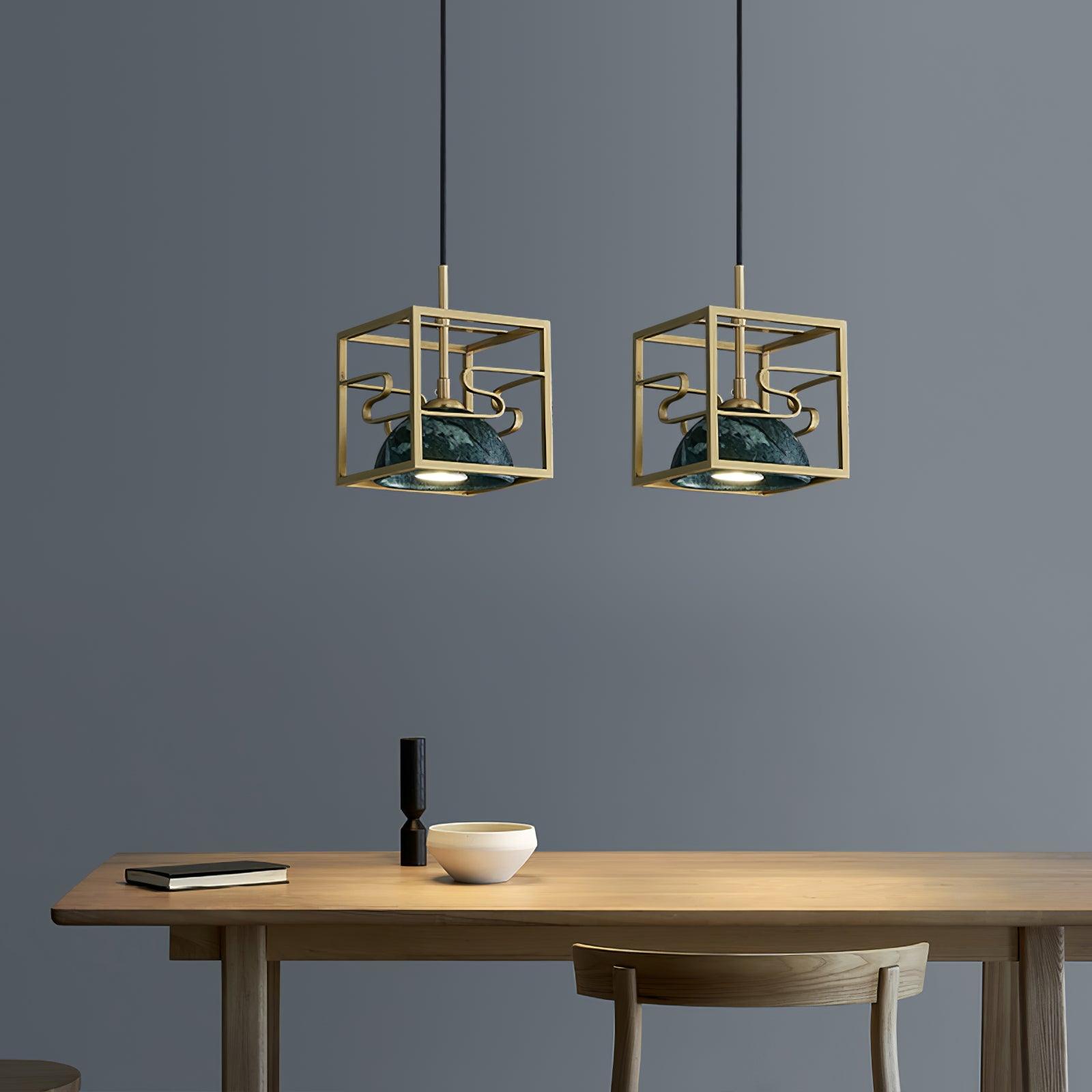 Suspension moderne Nor en Laiton poli et vert marbre