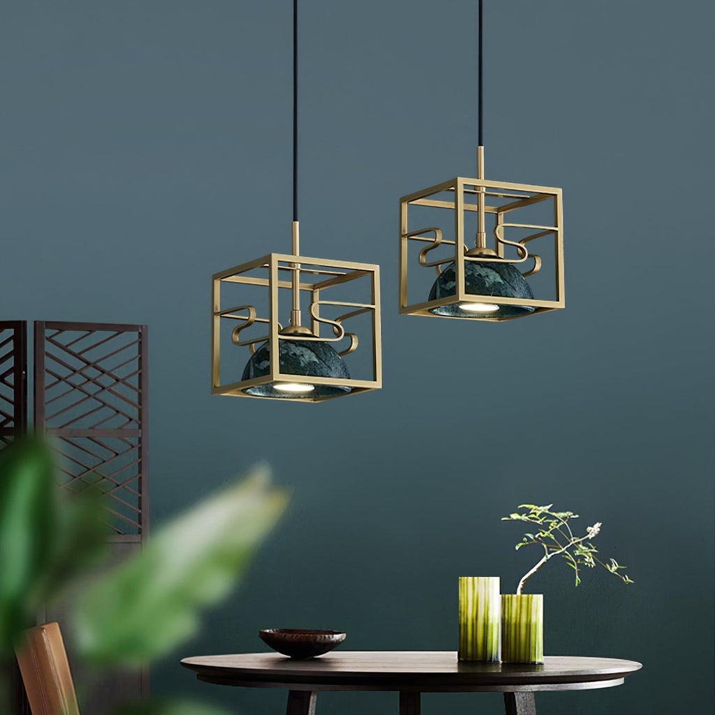 Suspension moderne Nor en Laiton poli et vert marbre