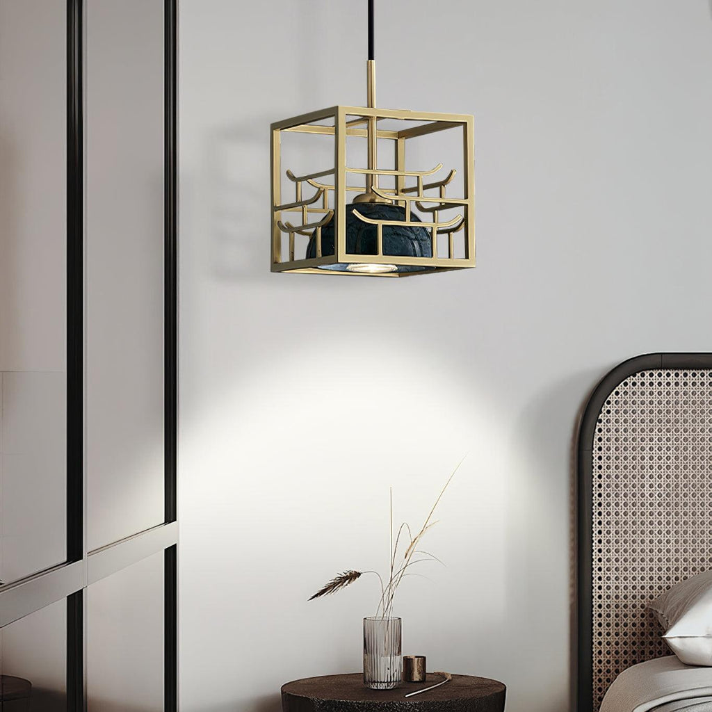 Suspension moderne Nor en Laiton poli et vert marbre
