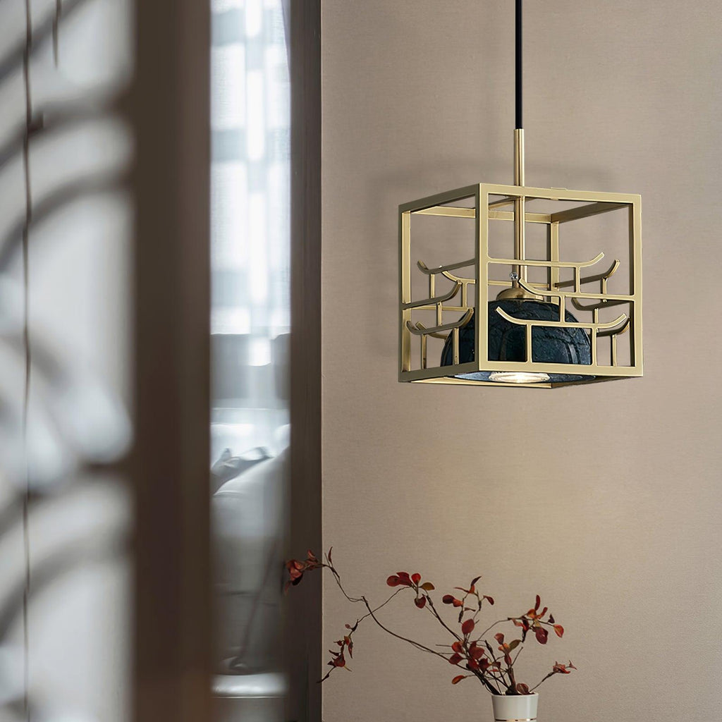 Suspension moderne Nor en Laiton poli et vert marbre