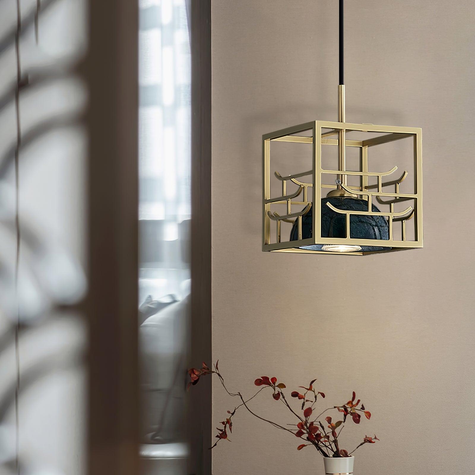 Suspension moderne Nor en Laiton poli et vert marbre
