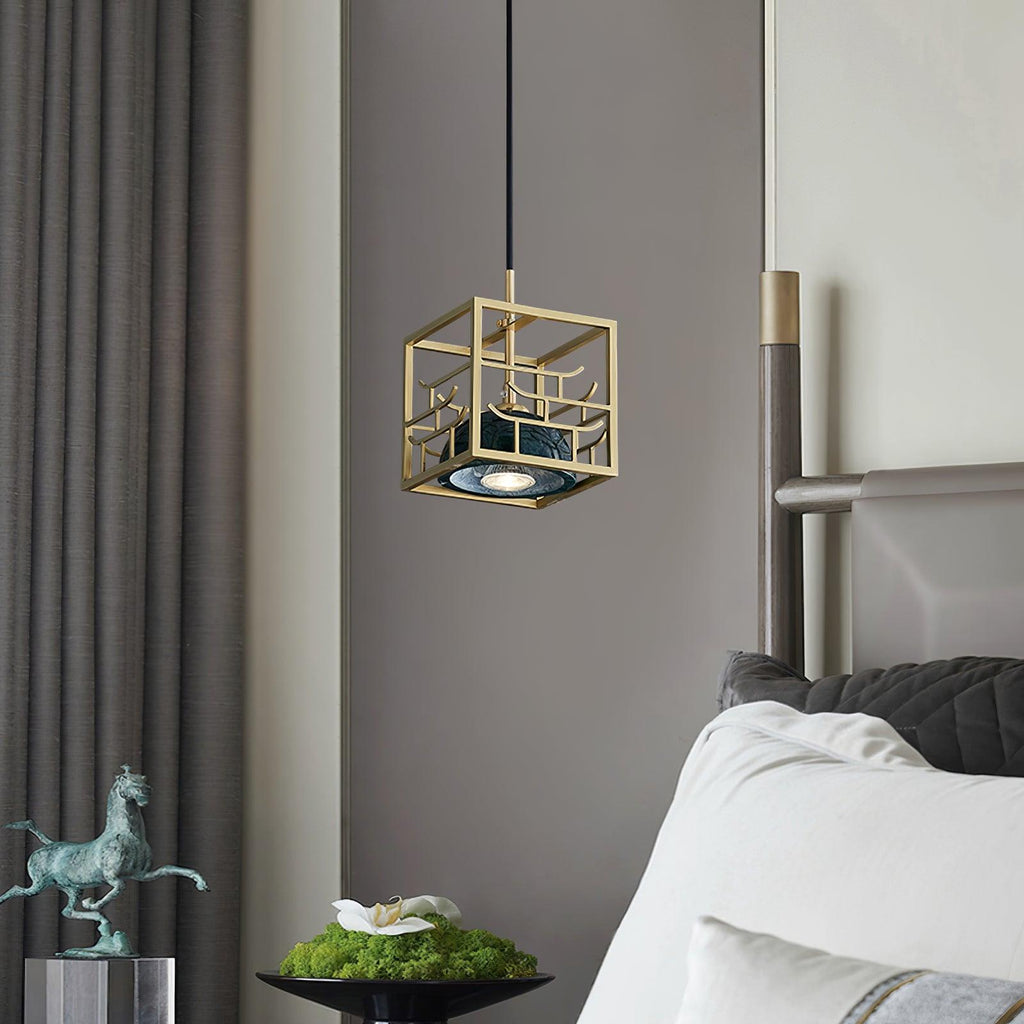 Suspension moderne Nor en Laiton poli et vert marbre