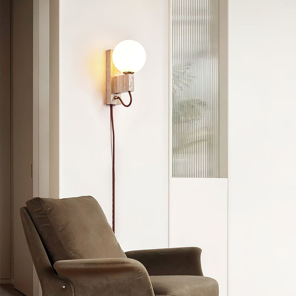 Applique murale moderne Aldric en Travertin jaune et blanc