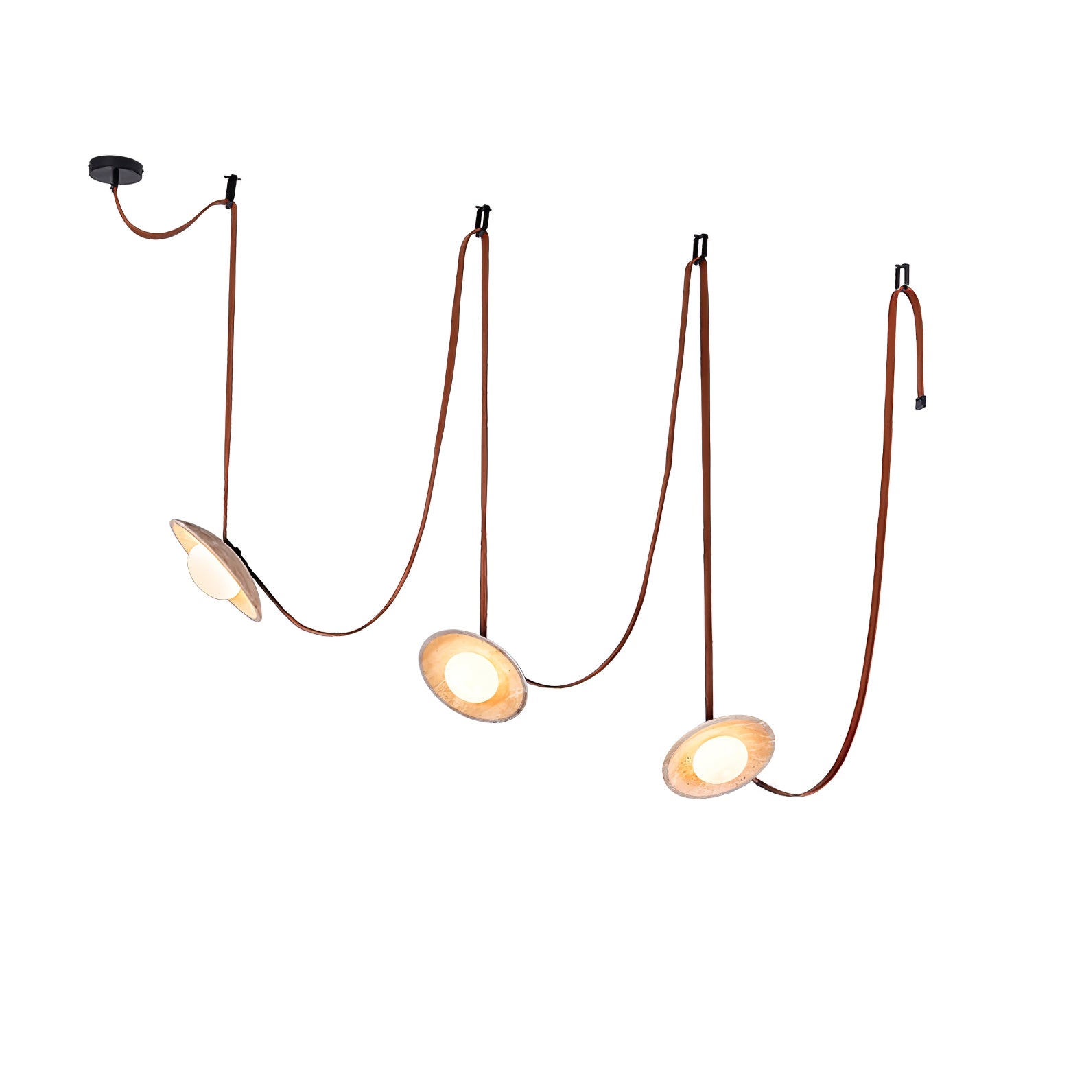 Suspension moderne Ingmar en pierre Travertin jaune et rouge cuir