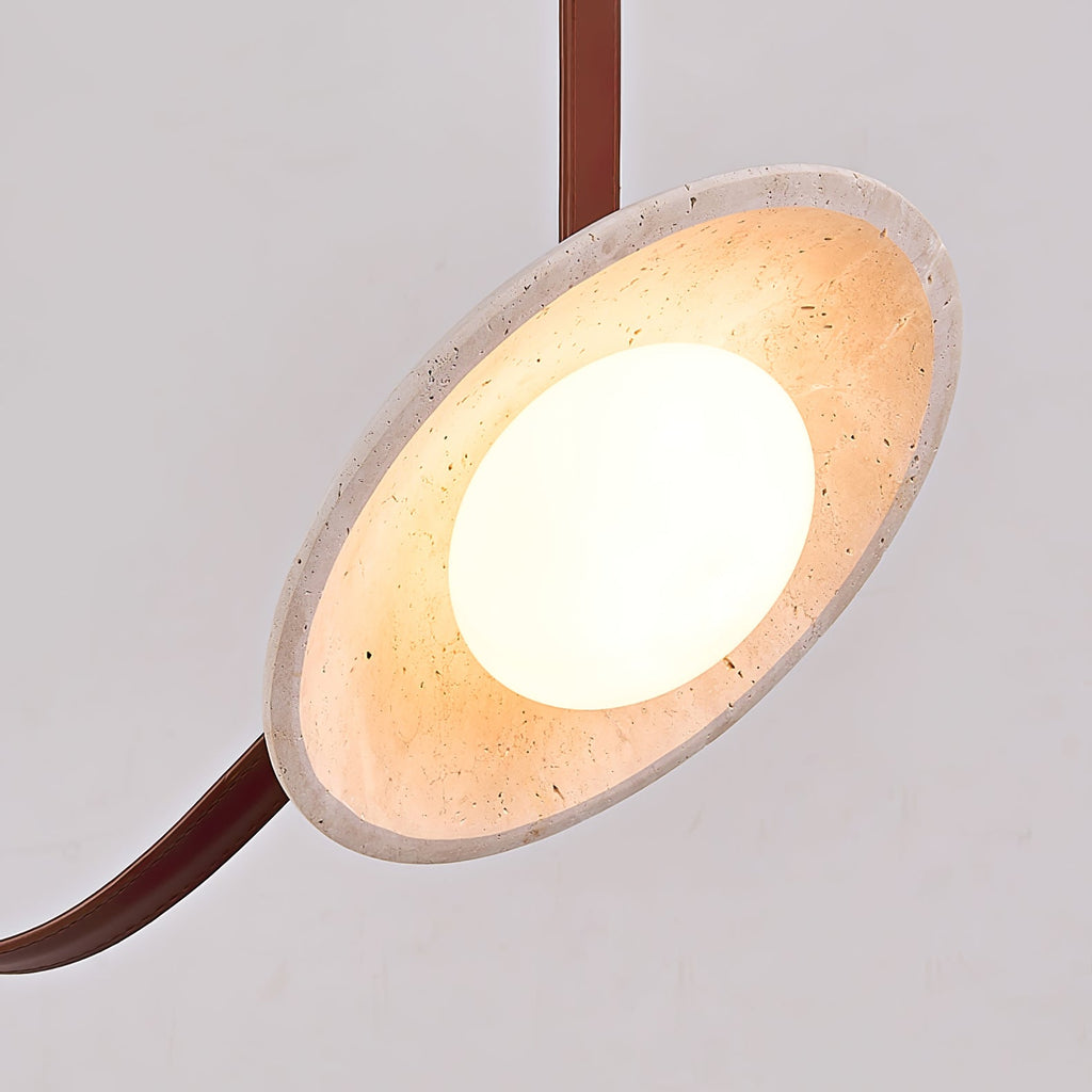 Suspension moderne Ingmar en pierre Travertin jaune et rouge cuir