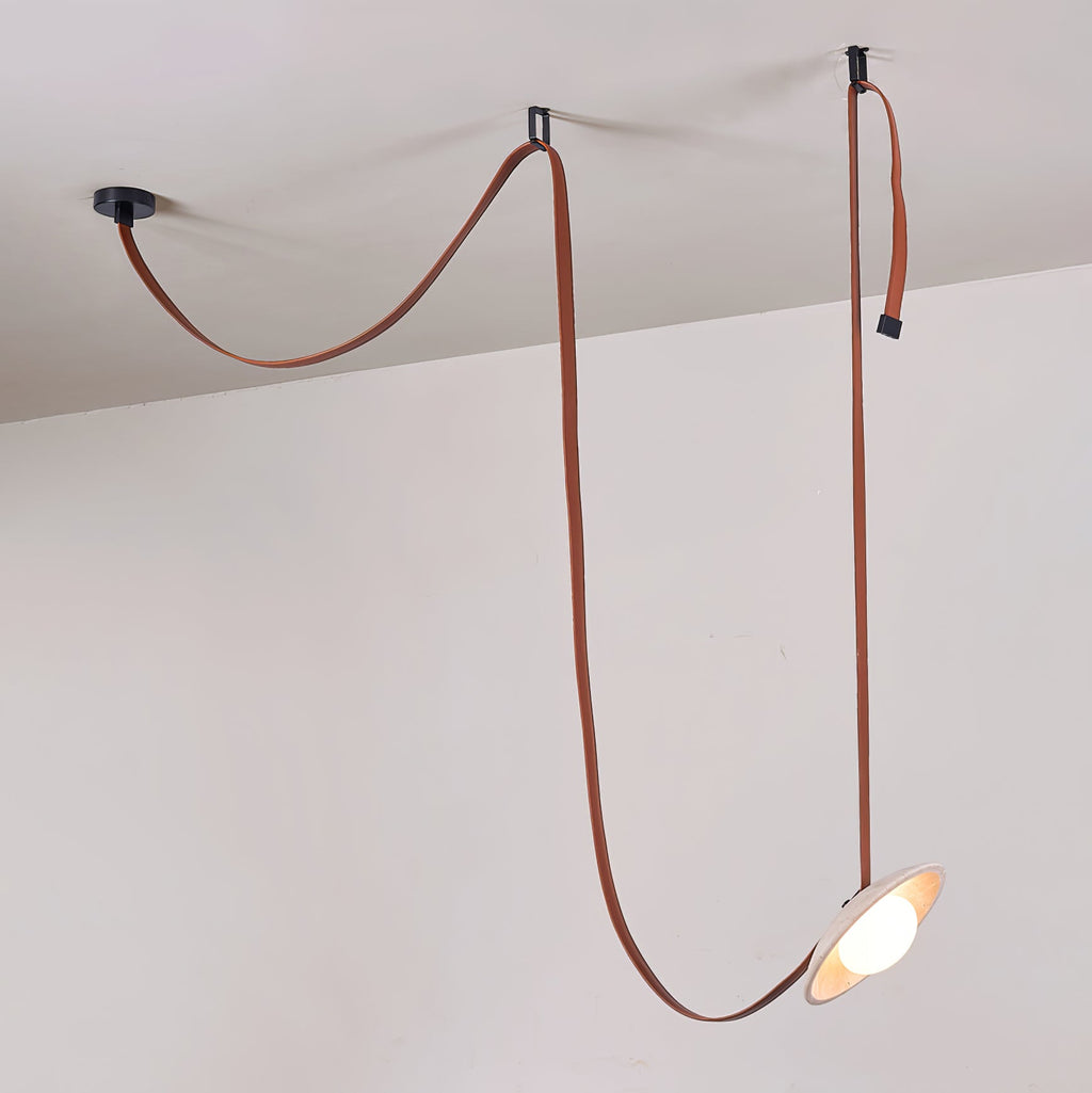 Suspension moderne Ingmar en pierre Travertin jaune et rouge cuir