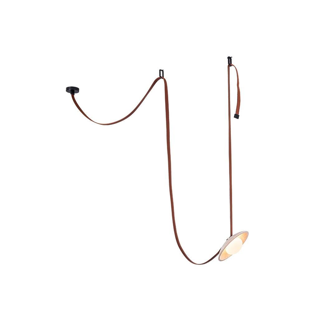 Suspension moderne Ingmar en pierre Travertin jaune et rouge cuir
