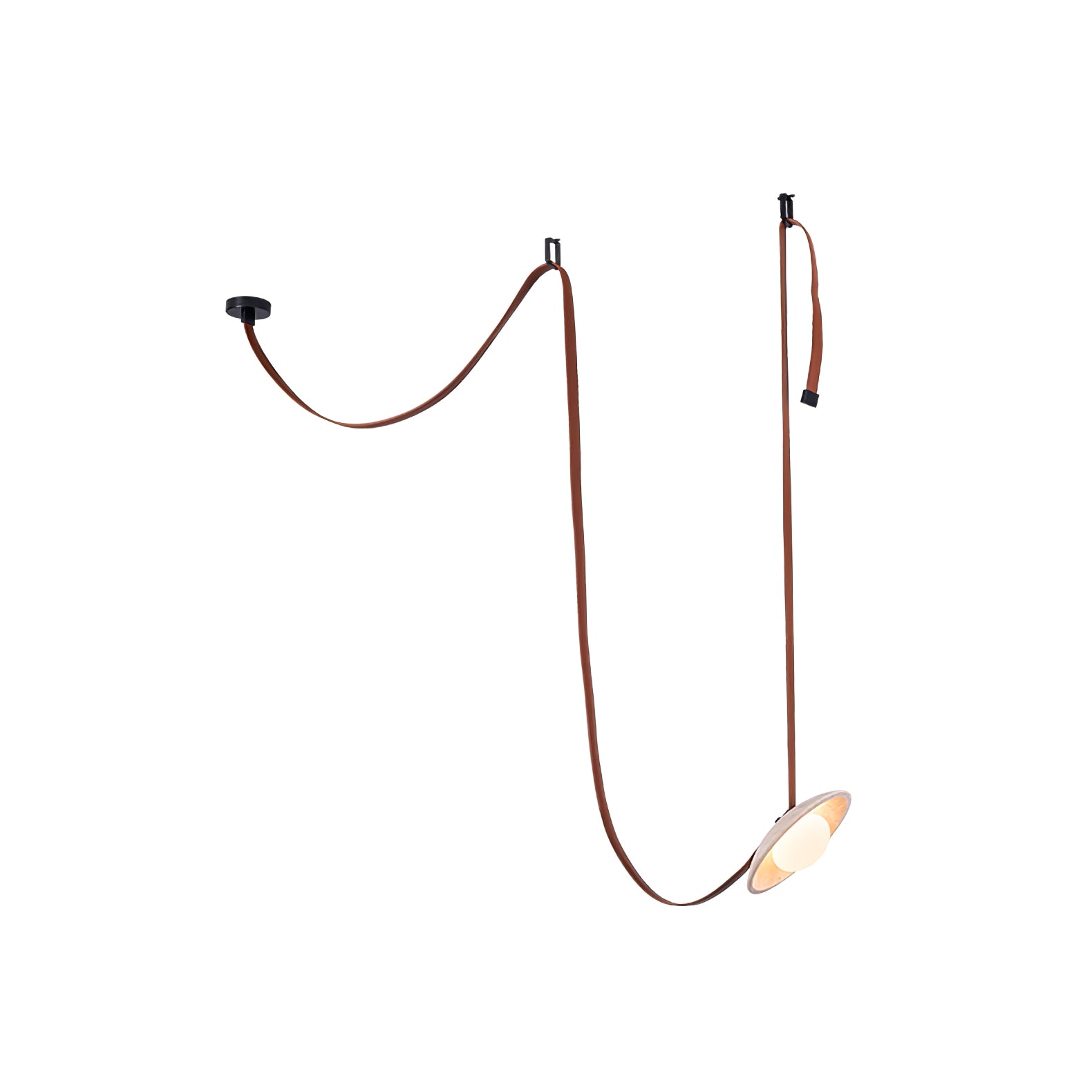 Suspension moderne Ingmar en pierre Travertin jaune et rouge cuir