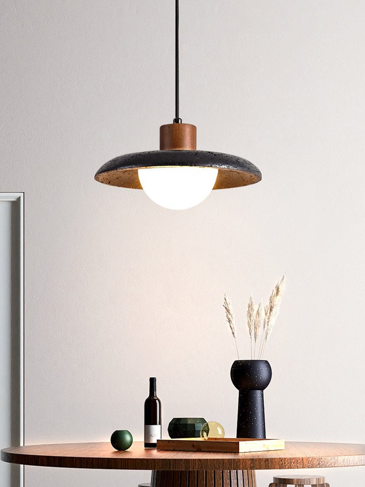 Suspension moderne Haarek en pierre Foncé noyer et noir travertin