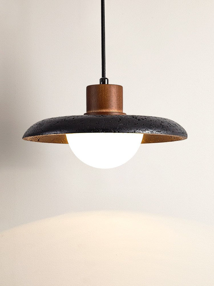 Suspension moderne Haarek en pierre Foncé noyer et noir travertin