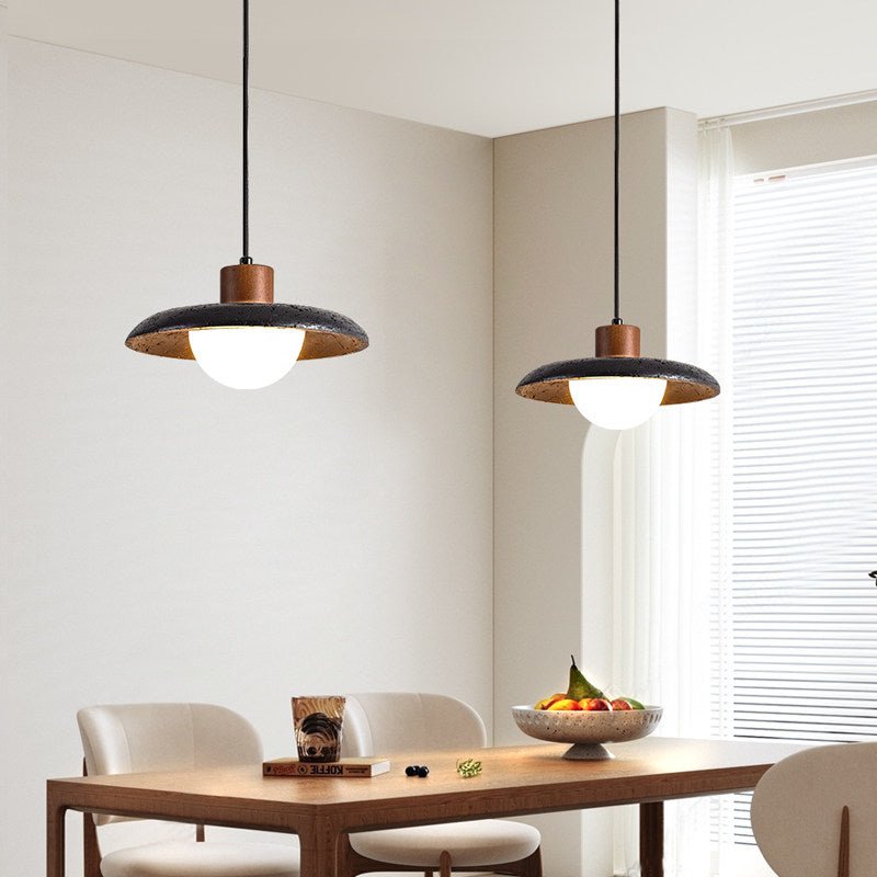 Suspension moderne Haarek en pierre Foncé noyer et noir travertin
