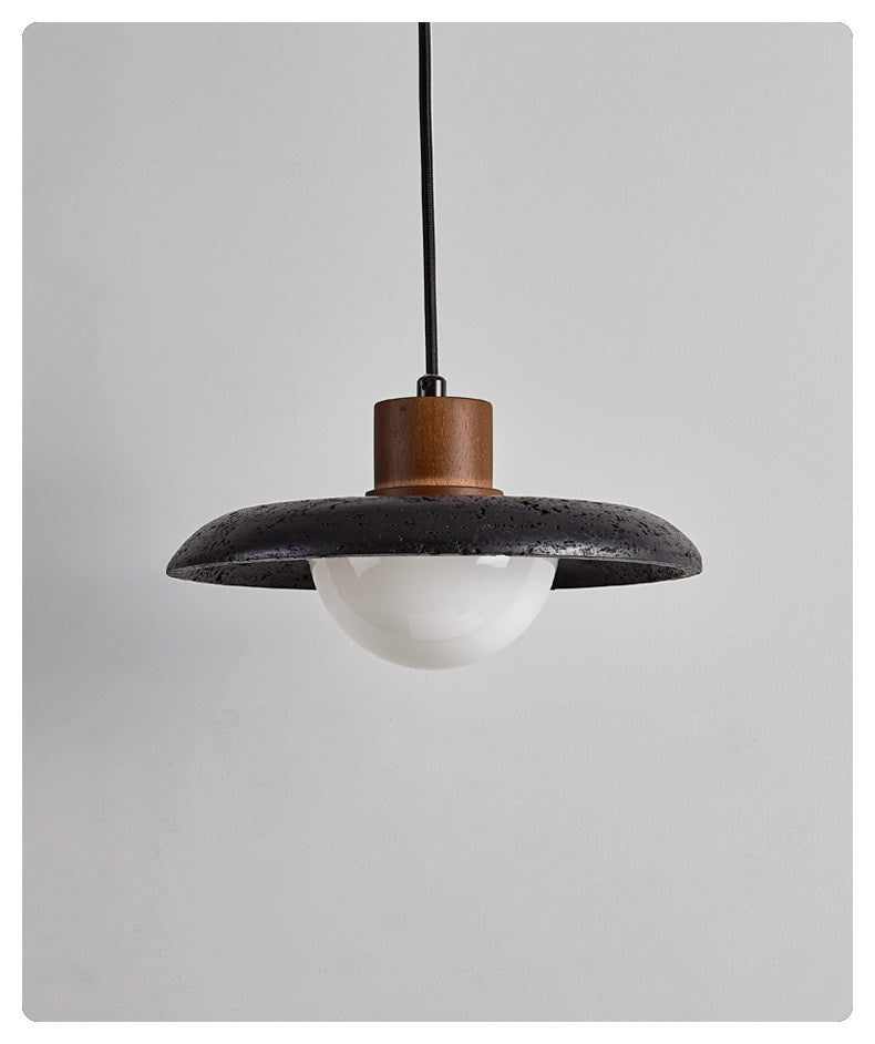 Suspension moderne Haarek en pierre Foncé noyer et noir travertin