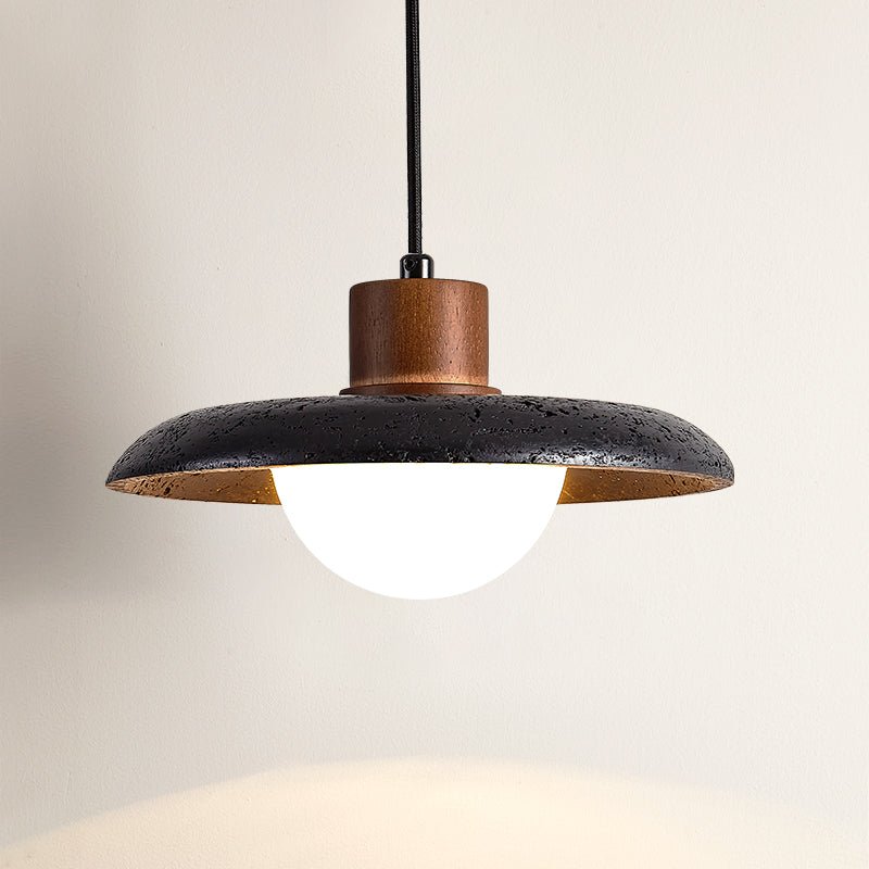 Suspension moderne Haarek en pierre Foncé noyer et noir travertin