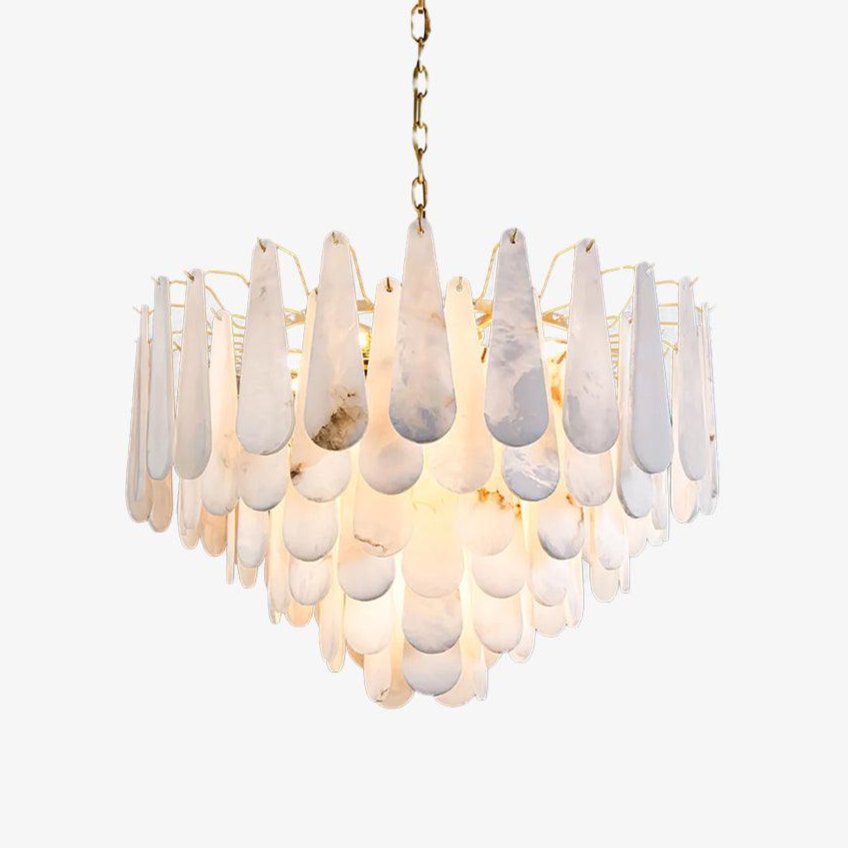 Lustre moderne Vrang en Albâtre Laiton et blanc