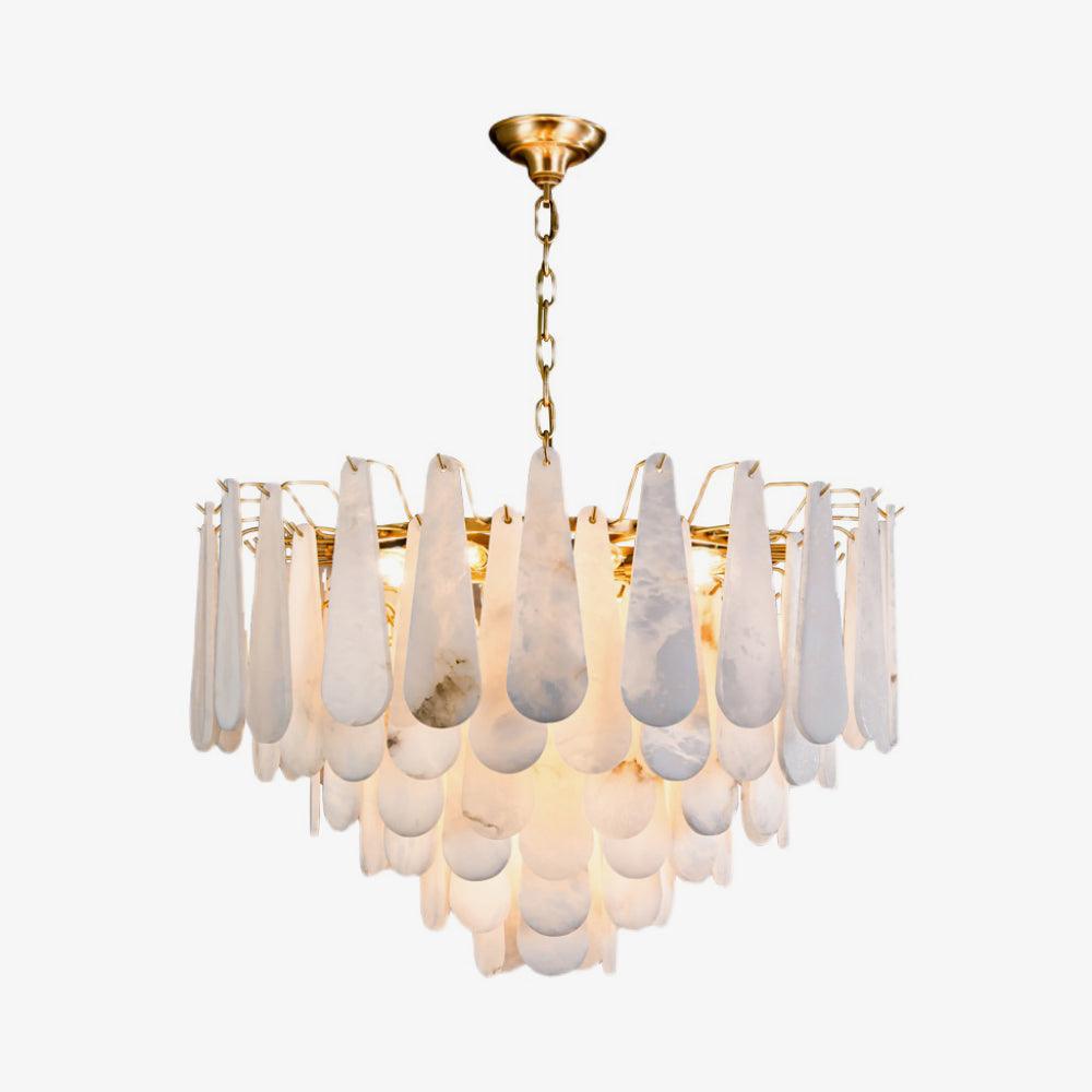 Lustre moderne Vrang en Albâtre Laiton et blanc