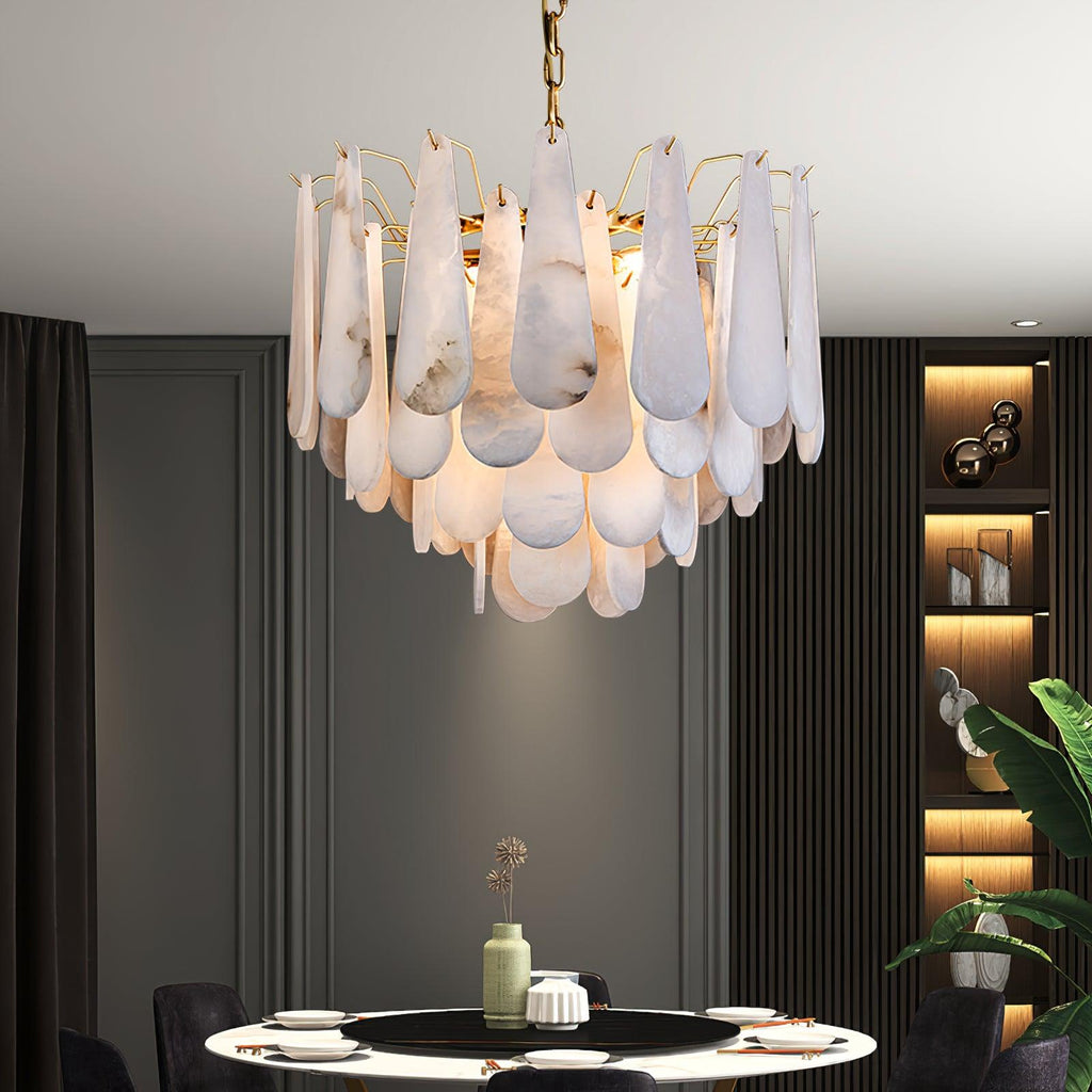 Lustre moderne Vrang en Albâtre Laiton et blanc