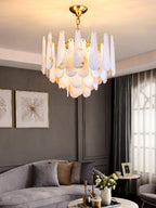 Lustre moderne Vrang en Albâtre Laiton et blanc