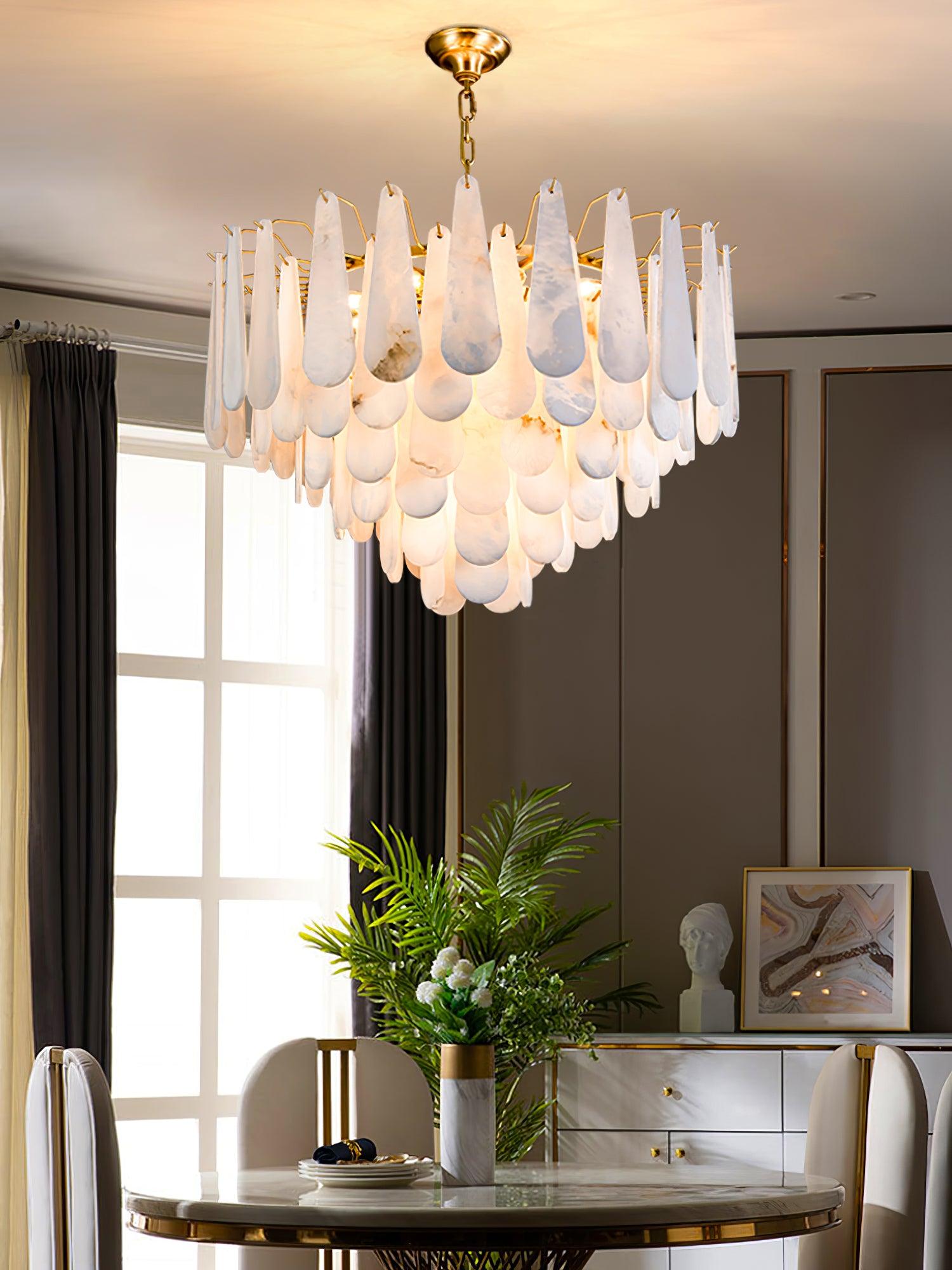 Lustre moderne Vrang en Albâtre Laiton et blanc