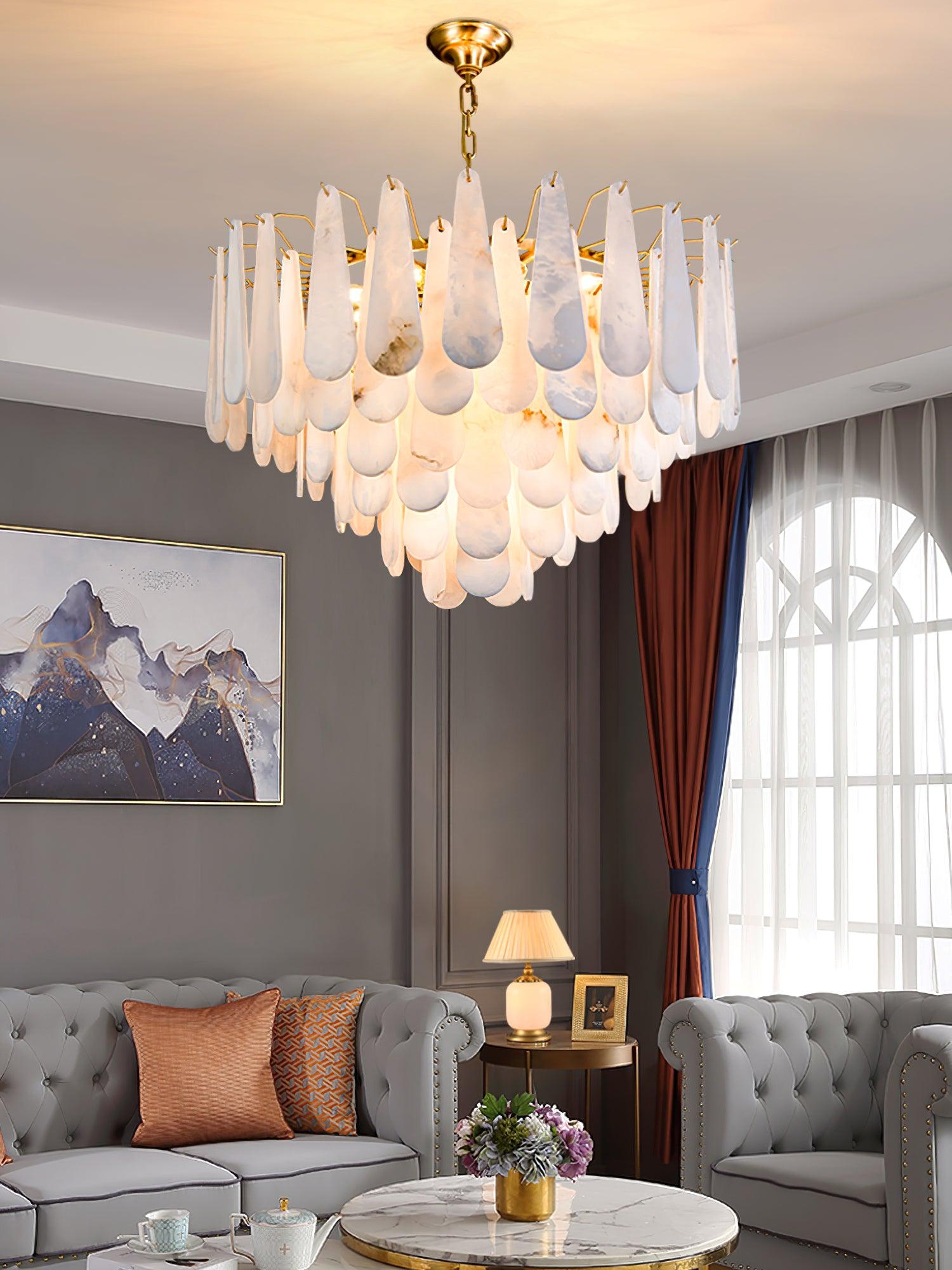 Lustre moderne Vrang en Albâtre Laiton et blanc