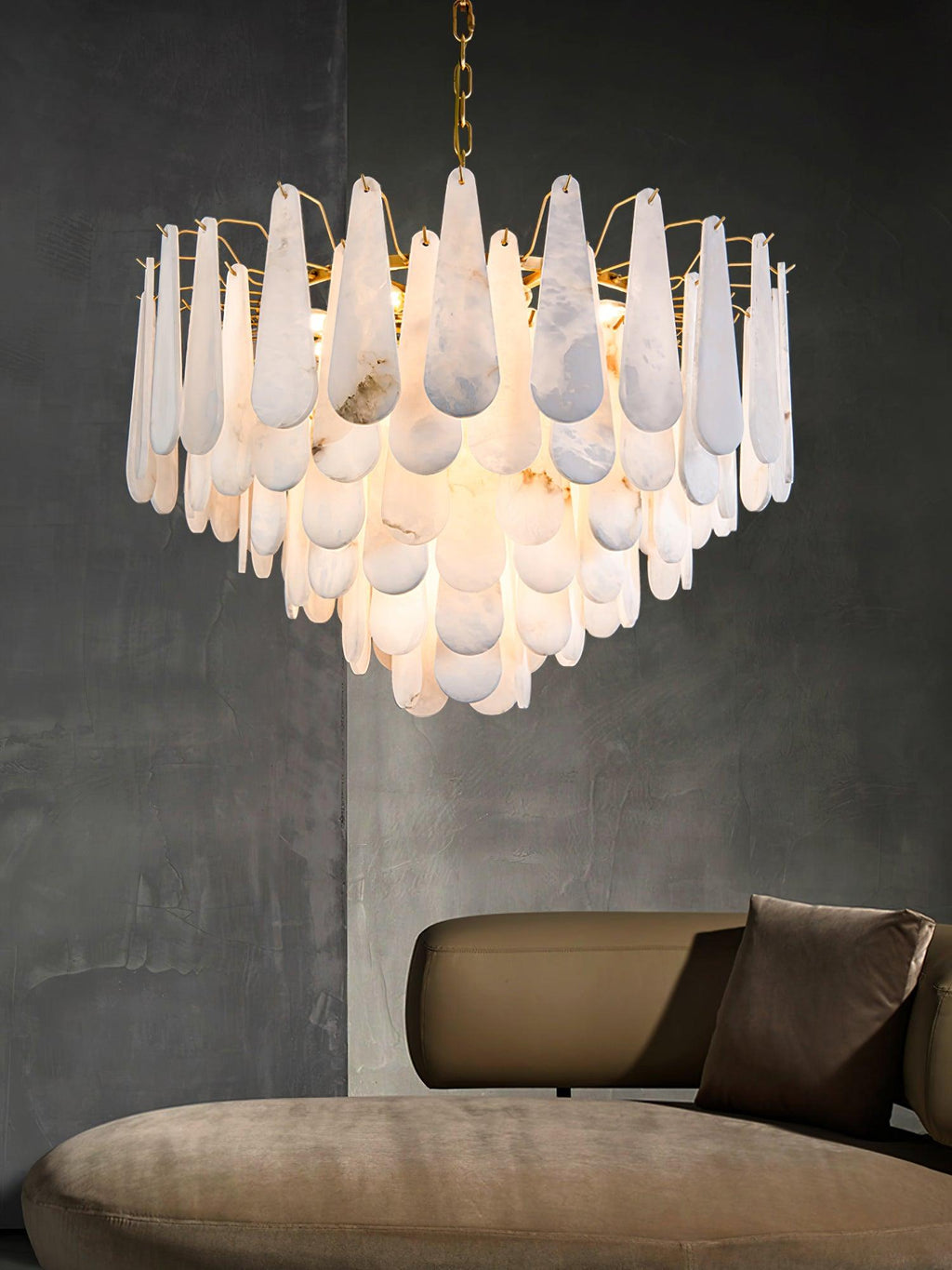 Lustre moderne Vrang en Albâtre Laiton et blanc