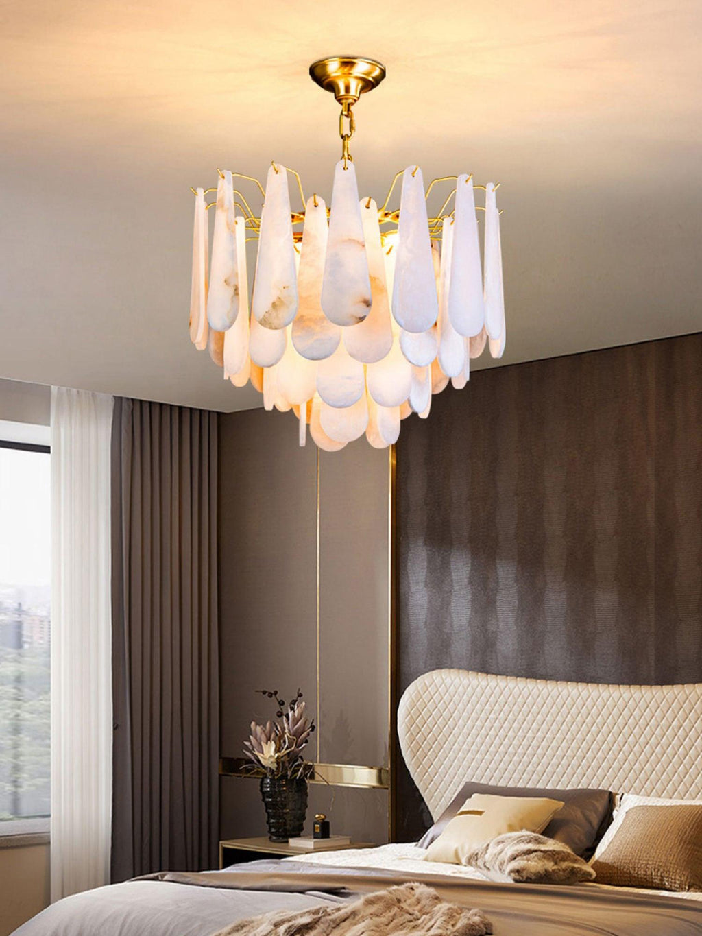 Lustre moderne Vrang en Albâtre Laiton et blanc
