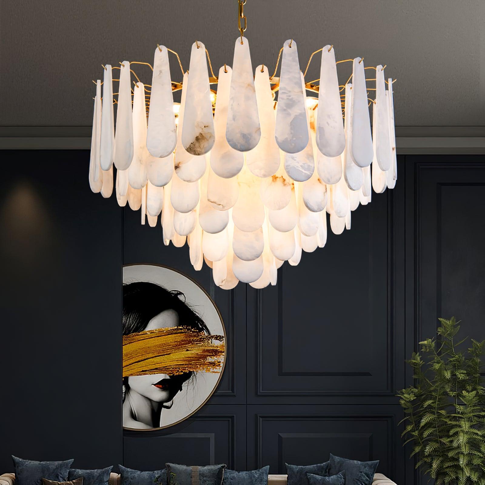 Lustre moderne Vrang en Albâtre Laiton et blanc