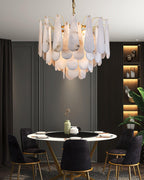 Lustre moderne Vrang en Albâtre Laiton et blanc