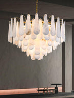 Lustre moderne Vrang en Albâtre Laiton et blanc