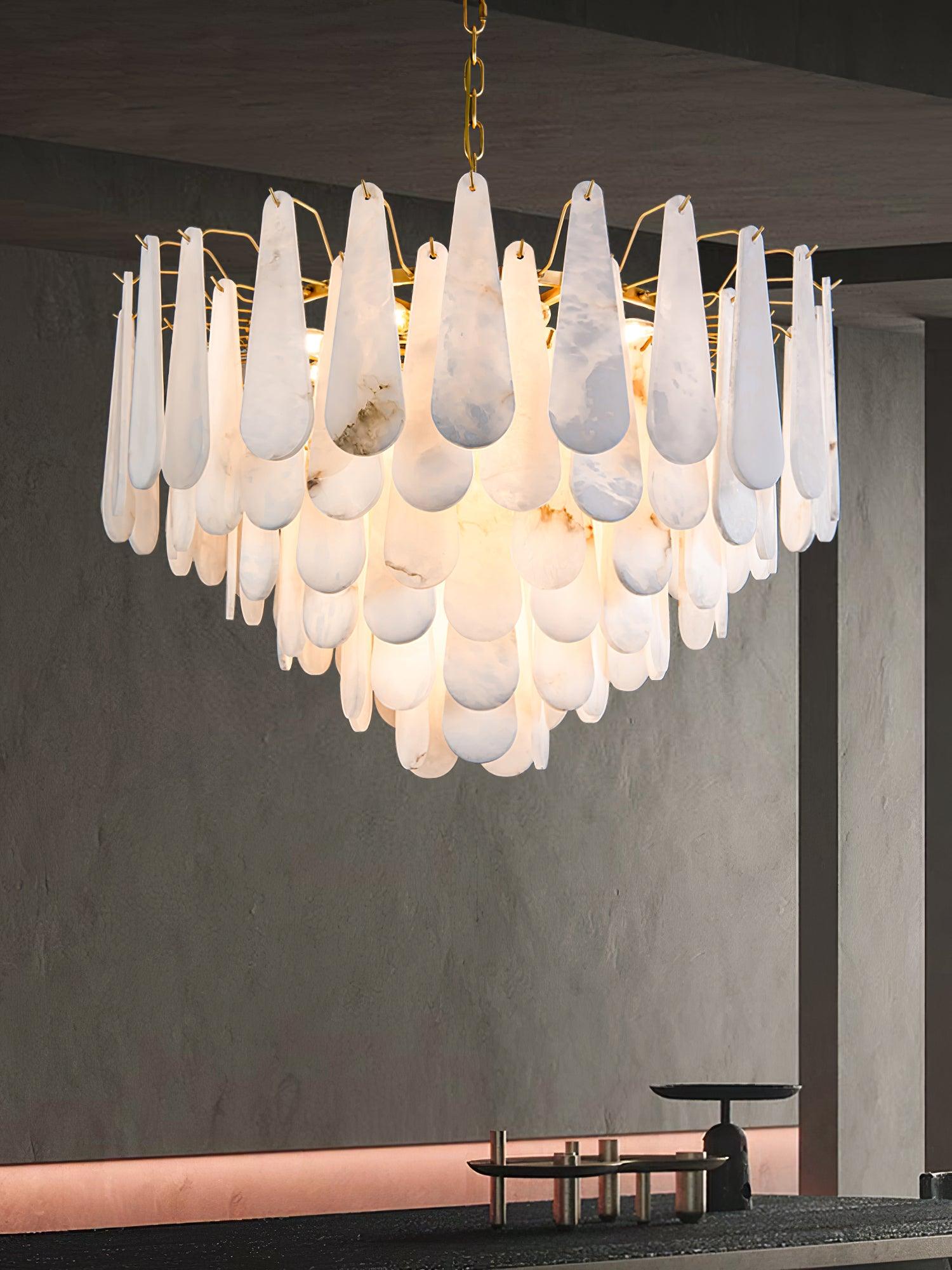 Lustre moderne Vrang en Albâtre Laiton et blanc