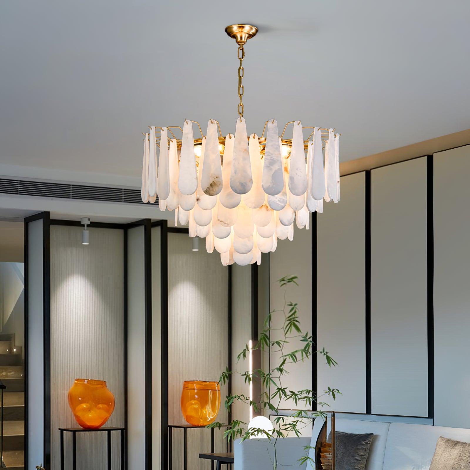 Lustre moderne Vrang en Albâtre Laiton et blanc