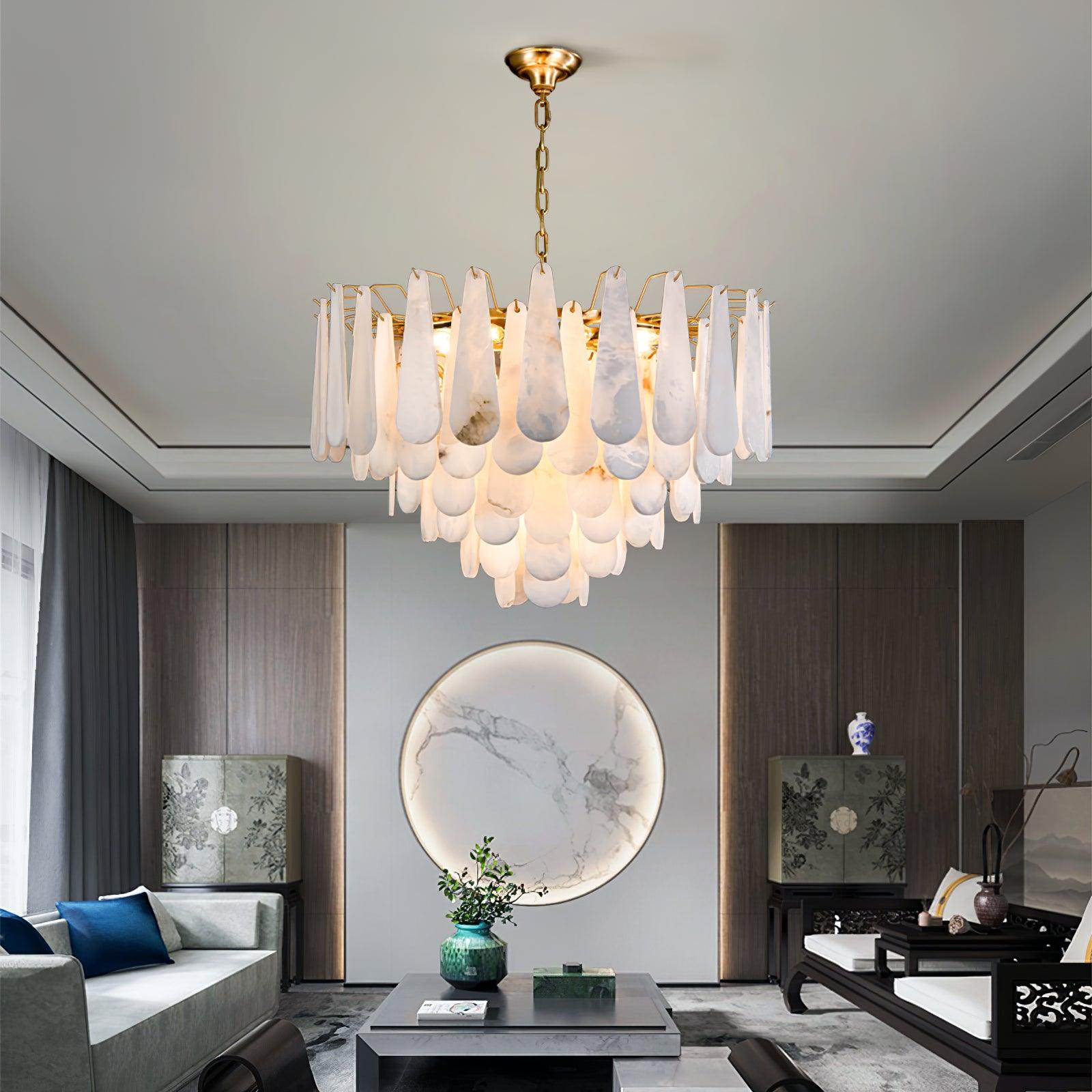 Lustre moderne Vrang en Albâtre Laiton et blanc