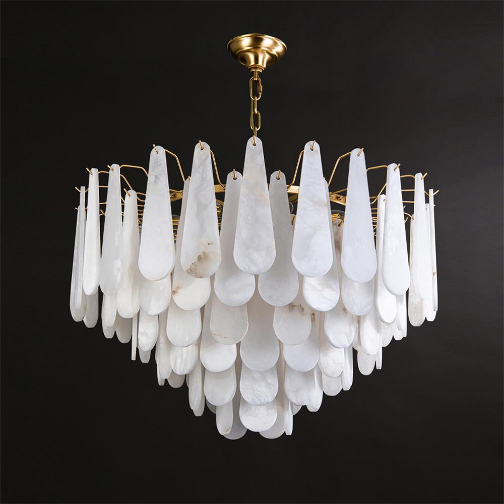 Lustre moderne Vrang en Albâtre Laiton et blanc