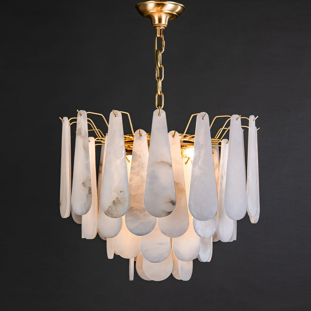 Lustre moderne Vrang en Albâtre Laiton et blanc