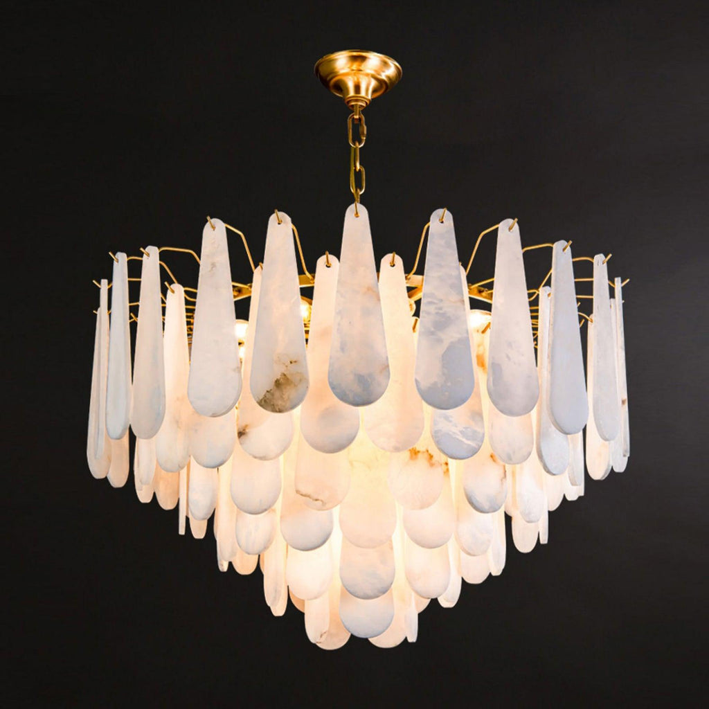 Lustre moderne Vrang en Albâtre Laiton et blanc