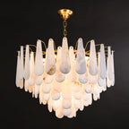 Lustre moderne Vrang en Albâtre Laiton et blanc