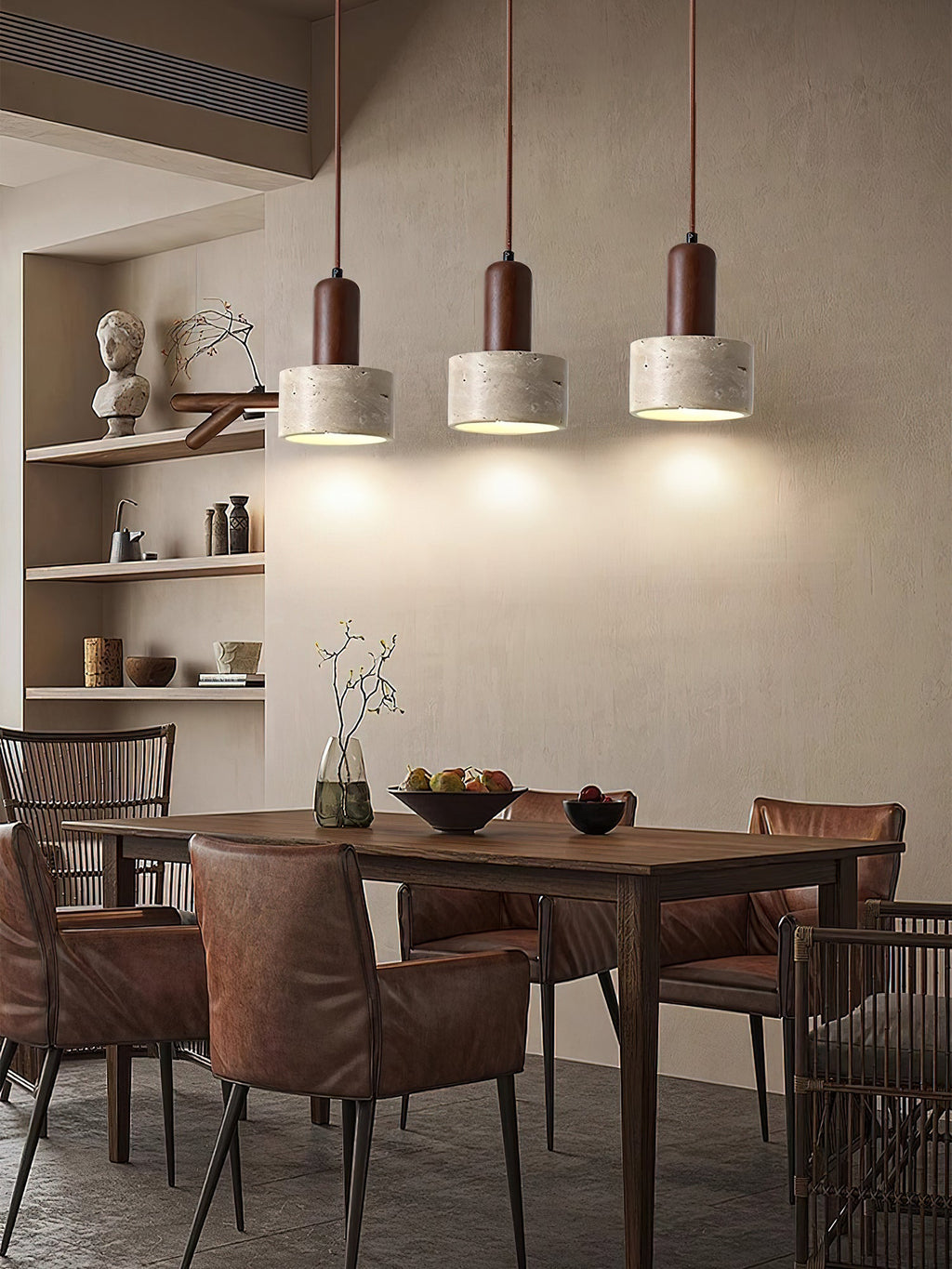 Suspension moderne Llyr en Travertin jaune et noyer
