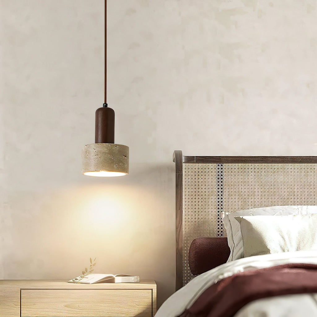 Suspension moderne Llyr en Travertin jaune et noyer
