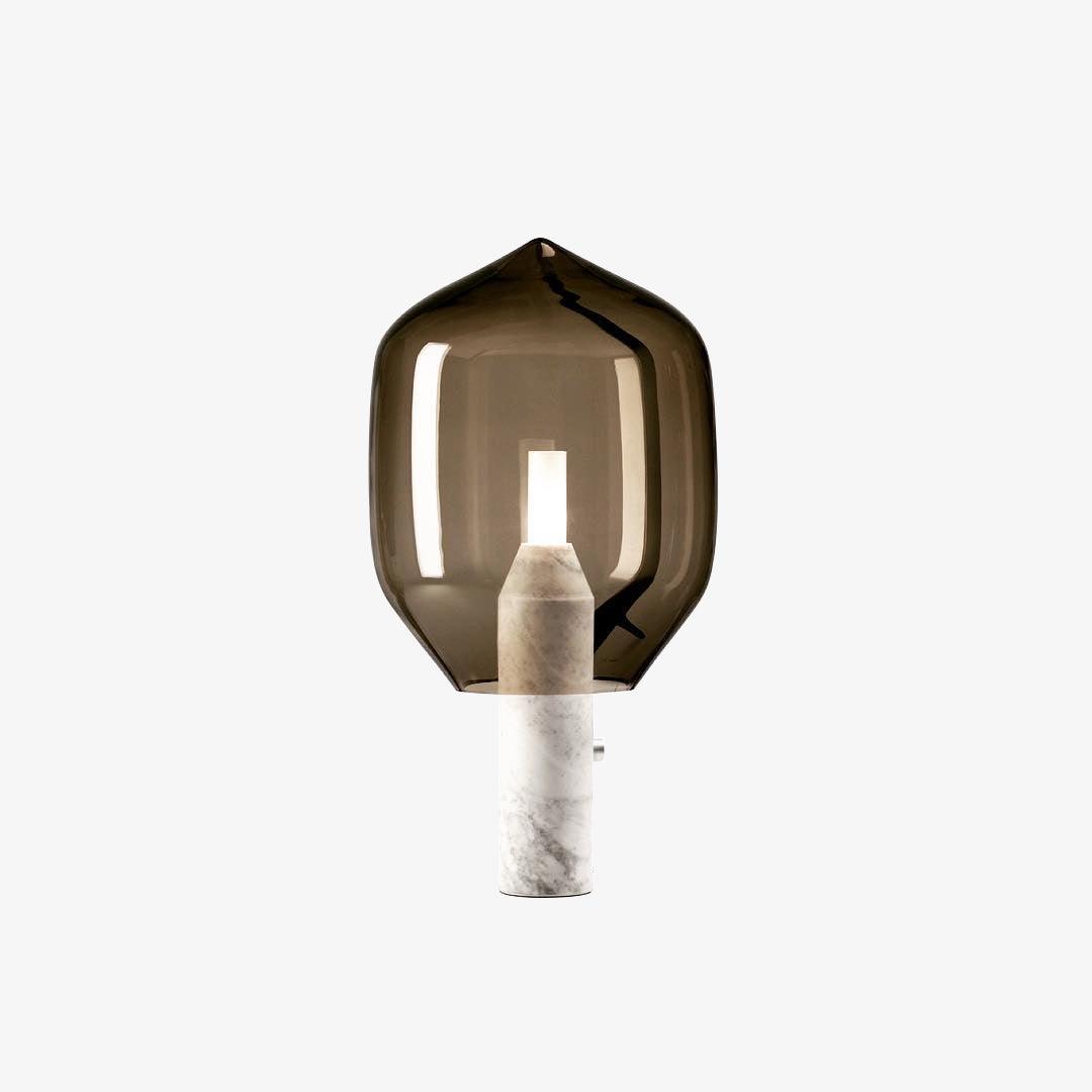Lampe à poser moderne Gudik en Noir marbre et verre fumé