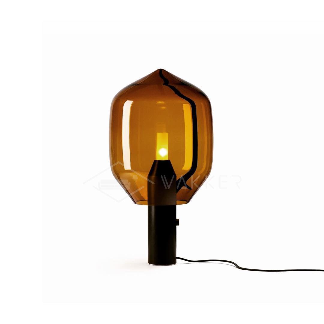 Lampe à poser moderne Gudik en Noir marbre et ambre verre