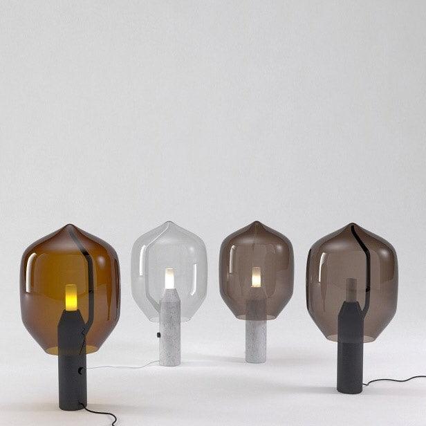 Lampe à poser moderne Gudik en Blanc marbre et ambre verre