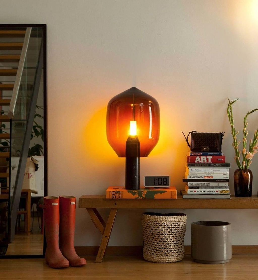 Lampe à poser moderne Gudik en Noir marbre et verre fumé